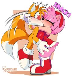 amy_rose anthro breasts exposed_torso female footwear handwear kissing male miles_prower moisesgrafic sonic_(series) tails younger_male