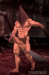 1boy balls bara big_balls big_penis erection huge_balls huge_cock male male_focus male_nipples male_only muscular_male nipples nude penis pyramid_head silent_hill silent_hill_2 solo_male streetmeat