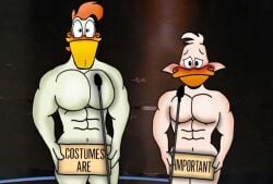 abs artist_request bara darkwing_duck darkwing_duck_(character) disney drake_mallard ducktales ducktales_(2017) john_cena_meme launchpad_mcquack male male_only muscles muscular muscular_male no_visible_genitalia nude oscars_(ceremony) sign spoof