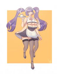 3_legs 4_arms 6_breasts accessworld blue_eyes boob_window maid multi_arm multi_breast multi_leg multi_limb purple_hair skirt_lift thighhighs