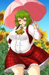 bbw belly_overhang big_belly big_female blush chubby chubby_female embarrassed fat fat_ass fat_female fat_fetish fat_girl fat_woman fatty green_hair large_female nerizou obese obese_female overweight overweight_female pig pink_umbrella plump pork_chop pudgy_belly sweatdrop thick_thighs touhou tubby umbrella weight_gain yuka_kazami yuuka_kazami