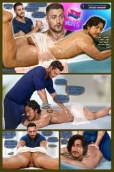 ass biceps big_ass bisexual_male bulge bulge_through_clothing clothed_male clothing comic comic_page dark_hair duo human human_only light-skinned_male light_skin markiplier massage muscles muscular muscular_male nipples pecs speech text veiny_muscles