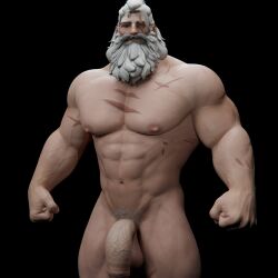 1boy 3d 3d_(artwork) balls bara big_penis fat_cock male_only muscular muscular_male older_male overwatch overwatch_2 penis reinhardt solo solo_male voluox