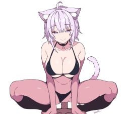 ahoge animal_humanoid batta18th bedroom_eyes big_breasts bra breasts cat_humanoid clothing collar duo eyebrow_through_hair eyebrows felid felid_humanoid feline feline_humanoid female genitals hair hi_res hololive hololive_gamers hololive_japan human humanoid looking_at_viewer male male/female mammal mammal_humanoid narrowed_eyes nekomata_okayu okayu_nekomata panties penetration penis purple_eyes purple_hair seductive sex signature simple_background smile smiling_at_viewer straddling tail text thick_thighs translucent translucent_hair underwear vaginal_penetration virtual_youtuber vtuber