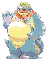 blush bottomless clothed clothing clothing_lift crocodile crocodilian fupa fur furry makara male male_only moobs obese one_eye_closed overweight reptile scalie scarf shirt shirt_lift slightly_chubby slit smile solo solo_male tokyo_afterschool_summoners visor_cap whistle wink