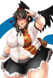 bbw belly_overhang big_belly big_female black_hair blush chubby chubby_female embarrassed fat fat_arms fat_ass fat_female fat_fetish fat_girl fat_woman fatty large_female nerizou obese obese_female overweight overweight_female pig plump pork_chop shameimaru_aya tengu thick_thighs tight_clothes tight_clothing tight_fit touhou tubby weight_gain