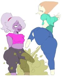 1futa 1girls amethyst_(steven_universe) big_ass big_butt big_lips cartoon_network dickgirl dustedburger fart fart_cloud fart_fetish farting farting_on_another farting_on_dick futanari gem_(species) pearl_(steven_universe) plump_lips steven_universe thick_thighs yoga_pants