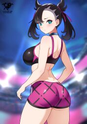 1girls ass black_hair breasts bubble_butt choker dark_hair female game_freak green_eyes kaos_art large_ass large_breasts light-skinned_female light_skin long_hair marnie_(pokemon) medium_hair nintendo pale_skin pokemon pokemon_ss solo straight_hair twintails