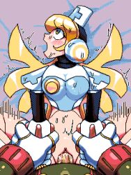 1boy 1girls android blonde_hair cinnamon_gaudille hnsundown mega_man mega_man_x pussy robot robot_girl sex vaginal_penetration vaginal_penetration