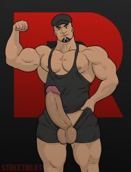 1boy balls bara big_balls big_penis cliff_(pokemon) clothing erection male male_focus male_nipples male_only muscular_male nintendo nipples penis pokemon pokemon_go solo_male streetmeat team_go_rocket