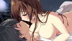 1boy ass big_breasts black_hair brown_hair closed_eyes female making_out nase_yukana