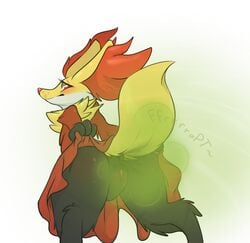 2017 anthro anus ass blush caprine delphox digital_media_(artwork) fart fart_fetish female fur mammal nastysashy_(artist) nintendo orange_fur pokemon presenting presenting_hindquarters puffy_anus pussy raised_tail red_eyes red_nose simple_background video_games