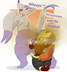 2017 anus ass big_butt blush braixen digital_media_(artwork) english_text fart fart_fetish female fur mienshao nastysashy_(artist) nintendo open_mouth orange_fur pokémon_(species) pokemon pokemon_(species) puffy_anus purple_fur pussy red_eyes simple_background text video_games