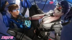 2girls 3d alternate_costume animated bondage breasts cadet_oxton chronal_accelerator cleavage female female_only garrison_cap overwatch rape restrained sex sound source_filmmaker strap-on talon_widowmaker tied tracer uniform video widowmaker yuri zalsfm