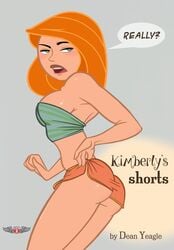 1girls ass breasts cleavage dat_ass disney female female_only female_protagonist kim_possible kimberly_ann_possible large_breasts orange_shorts phillipthe2 short_shorts shorts solo speech_bubble striped_topwear text tubetop