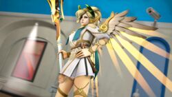 1futa 3d alternate_costume balls big_penis blonde_hair blue_eyes dentol dickgirl erection foreskin futa_only futanari intersex looking_at_viewer mercy overwatch penis penis_under_skirt solo source_filmmaker testicles uncut winged_victory_mercy