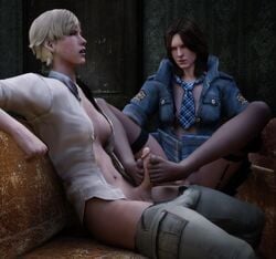 3d areolae balls barefoot breasts cleavage dawadd dickgirl erection feet footjob futa_on_futa futa_only futanari helena_harper intersex penis resident_evil resident_evil_6 sherry_birkin stockings testicles toejob toes