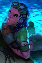 alternate_costume angry blush cum cum_on_tongue earrings fellatio female idlecil oral overwatch paizuri pink_lipstick solo sombra tagme tongue tongue_out tulum_sombra