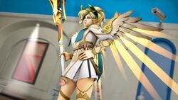 1futa 3d alternate_costume balls big_penis blonde_hair blue_eyes dentol dickgirl erection futa_only futanari intersex looking_at_viewer mercy overwatch penis penis_under_skirt solo source_filmmaker testicles winged_victory_mercy