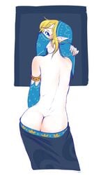 1boy androgynous ass blonde_hair blue_eyes blush breath_of_the_wild femboy gerudo_link gerudo_sirwal gerudo_veil girly link link_(breath_of_the_wild) male male_only shizaya-kun simple_background solo the_legend_of_zelda trap veil