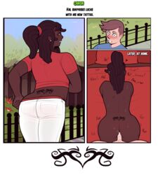 2boys anal anal_sex androgynous ass big_ass chocolate_and_vanilla dark-skinned_femboy dark-skinned_male dark_skin femboy fruit_basket_(jamesab) girly hal_jones_(jamesab) heart-shaped_pupils interracial jamesab light-skinned_male looking_back lucas_murphy_(jamesab) male original_character pale-skinned_male pale_skin prone_bone sex sissy tattoo tramp_stamp trap yaoi