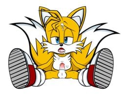 1boy anthro blue_eyes candyhead cum cum_in_mouth cum_on_body cum_on_face cum_on_upper_body male male_only masturbation solo sonic_(series) tails white_fur yaoi yellow_fur