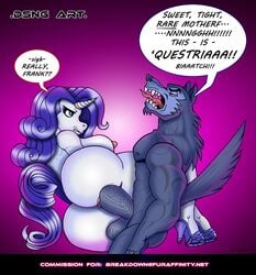 anthro dsng friendship_is_magic high_heels interspecies my_little_pony rarity_(mlp) sex sfa straight straight_hair unicorn wolf