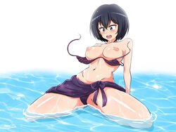 accidental_exposure black_hair blush joukamachi_no_dandelion sakurada_kanade short_hair wardrobe_malfunction water