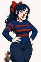ai_generated big_breasts blue_eyes blue_hair clown_girl clown_makeup clown_nose coulrophilia curvy curvy_ass curvy_body curvy_female curvy_hips curvy_thighs female female_focus female_only looking_at_viewer safe sensual sensual_pose sexy sexy_body smile