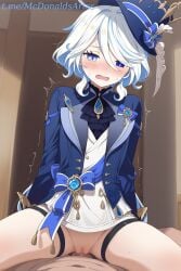 1boy 1boy1girl 1girl1boy 1girls ahoge ai_generated ascot black_ascot blue_eyes blue_hair blue_headwear blue_jacket blush clothed_female_nude_male clothed_sex commentary_request cowgirl_position cowlick drop-shaped_pupils female female/male furina_(genshin_impact) genshin_impact hair_between_eyes hat heterochromia jacket light_blue_hair long_hair long_sleeves looking_at_viewer male/female mismatched_pupils multicolored_hair nude open_mouth penis pov pov_crotch pussy sex spread_legs straddling straight streaked_hair thigh_strap thighs top_hat uncensored vaginal_penetration vision_(genshin_impact) white_hair zelanell