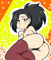 1girls ass black_eyes black_hair breasts female female_only highres image_sample momo_yaoyorozu my_hero_academia nipples solo topless tumblr_sample