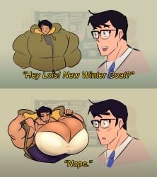 big_breasts big_breasts blush blushed_face blushing_male breasts breasts_bigger_than_head breasts_bigger_than_torso buff_female busty_female clark_kent_(my_adventures_with_superman) coat dc dc_comics huge_breasts large_breasts lois_lane_(my_adventures_with_superman) muscles muscular muscular_female my_adventures_with_superman ritzberetta superman_(series) warner_brothers winter_coat