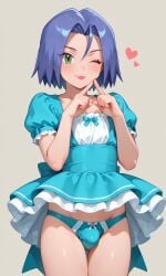1boy 1femboy ai_generated bulge crossdressing femboy feminine_male green_eyes james_(pokemon) lavender_hair maid maid_headdress maid_outfit maid_uniform mtf mtf_crossgender otokonoko pokemon pokemon_(anime) pokemon_(classic_anime) pokemon_character sissy team_rocket wink winking_at_viewer