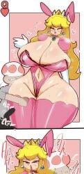big_breasts bunny_ears bunnysuit cropped cropped_image crown kotarodayo1126 mario_(series) princess_peach queen_of_hearts stockings tagme thick_ass toad_(mario)