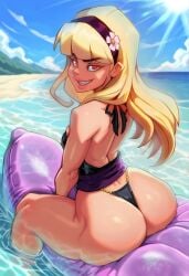 2025 ass ass_cleavage back_view beach big_ass big_butt bikini blonde_hair blue_sky breasts bubble_ass bubble_butt child_(dc) dc dc_comics edit edited female female_only floatie flower flower_on_head flowing_hair hairband hi_res highres inflatable inflatable_toy long_hair looking_at_viewer looking_back lord_of_chaos pinup pool_float red_eyes reliusmax sea seaside see-through side_view sideboob sitting small_breasts smile smirking smug smug_face solo solo_female solo_focus sun sunlight sunset tan_body thick_ass thick_thighs thong thong_bikini waves wet young_justice young_justice:_phantoms