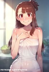 ai_generated atsuko_kagari big_ass big_butt big_thighs blush brown_hair huge_ass huge_butt huge_thighs little_witch_academia naked_towel red_eyes small_breasts wanuze wide_hips