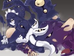 2025 4:3 ass big_breasts blue_body blue_pseudo_hair breast_squish breasts female female_on_top goo_creature heart_eyes heart_symbol human human_on_humanoid humanoid interspecies maid_headdress male male/female mammal monster monster_girl_(genre) monster_girl_encyclopedia monstrous_humanoid multi_eye multi_mouth multicolored_body not_furry on_top pseudo_hair purple_body shoggoth_(h.p._lovecraft) shoggoth_(mge) squish tentacle tongue yonaga