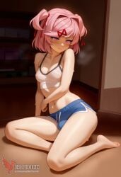 1futa 1girls 2d ai_generated ass bangs barefeet big_ass bra breasts doki_doki_literature_club erection erection_under_clothes erophoenix feet female female_focus full_body futanari looking_at_viewer looking_back natsuki_(doki_doki_literature_club) nude pale_skin pale_skinned_female patreon_username pink_eyes pink_hair small_breasts small_penis smile soles solo solo_female sweat thick thick_thighs toes uncensored