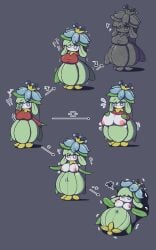 aliasing animate_inanimate anthro blue_eyes blush blush_lines breast_expansion breasts digital_media_(artwork) emanata expansion female frustration_cloud generation_5_pokemon heart_eyes heart_symbol hi_res inanimate_transformation inflatable lilligant living_inflatable nintendo oagoner petrification pokemon pokemon_(species) solo spiral spiral_eyes transformation