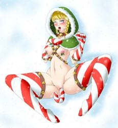 absurdres ahe_gao armwear bell bells blonde_hair blue_eyes blush braid breasts candy_cane candy_cane_insertion christmas christmas_outfit clitoris collar elbow_gloves female from_above full_body gloves half-closed_eyes hand_on_own_chest hands_up hood itsuko103 legwear linkle looking_up lying medium_breasts navel nintendo nipple_ribbon nipple_rings nipples nude object_insertion object_piercing on_back open_mouth pussy pussy_juice red_legwear rolling_eyes simple_background snow snowing solo spread_legs stockings striped_gloves striped_legwear teeth the_legend_of_zelda thighhighs tied_hair tongue tongue_out twin_braids uncensored vaginal_object_insertion white_background zelda_musou