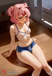 1futa 1girls 2d ai_generated ass bangs barefeet big_ass bra breasts doki_doki_literature_club erection erection_under_clothes erophoenix feet female female_focus full_body futanari looking_at_viewer looking_back natsuki_(doki_doki_literature_club) nude pale_skin pale_skinned_female patreon_username pink_eyes pink_hair small_breasts small_penis smile soles solo solo_female sweat thick thick_thighs toes uncensored