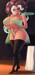 1girls bra dark-skinned_female el_macho_20 female looking_at_viewer marina_(splatoon) octoling off_the_hook_(splatoon) panties splatoon splatoon_(series) splatoon_2 text twitter_link