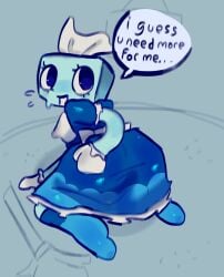 1girls blue_body blue_skirt blue_thighhighs dandy's_world dandys_world fat_ass highres kneeling maid maid_uniform nervous roblox roblox_game sweat tagme tisha_(dandy's_world) tissue_box toon