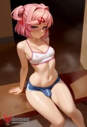 1futa 1girls 2d ai_generated ass bangs barefeet big_ass bra breasts doki_doki_literature_club erection erection_under_clothes erophoenix feet female female_focus full_body futanari looking_at_viewer looking_back natsuki_(doki_doki_literature_club) nude pale_skin pale_skinned_female patreon_username pink_eyes pink_hair small_breasts small_penis smile soles solo solo_female sweat thick thick_thighs toes uncensored