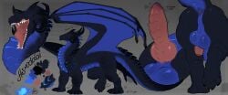 anus asmodaios balls black_body black_claws black_horn black_scales blue_balls blue_body blue_membrane blue_scales claws dragon erection feral genitals hi_res horn knot male male_only membrane_(anatomy) membranous_wings model_sheet mythological_creature mythological_scalie mythology open_mouth penis perineum pink_anus pink_knot pink_penis pink_tongue scales scalie solo teeth tongue ventral_scales wings zhulya_(artist)