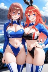 ai_generated go-toubun_no_hanayome midriff nakano_miku nakano_nino outdoors red_hair sisters