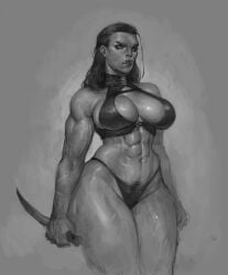 abs big_breasts breasts bush curvaceous curvaceous_female curvaceous_figure curvy curvy_body curvy_female curvy_figure curvy_hips digital_painting_(artwork) fantasy female female_only female_pubic_hair greyscale justsomenoob large_breasts muscular muscular_arms muscular_female muscular_legs muscular_thighs orc orc_female pubic_hair pubic_stubble six_pack solo solo_focus toned toned_female veiny_muscles wide_hips