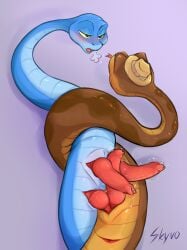 2_penises anal animal_genitalia animal_penis anus blue_body blue_scales bodily_fluids breath brown_body brown_scales clothing coiling crossover dreamworks duo erection feral feral_on_feral forked_tongue gary_de'snake genital_fluids genital_slit genitals hat headgear headwear hemipenes hi_res knot male male/male mr._snake_(the_bad_guys) multi_genitalia multi_penis penis precum red_penis reptile scales scalie sex skyvo snake the_bad_guys tongue