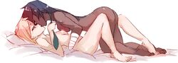 2girls amputee ass barefoot black_hair breasts dark_skin feet green_eyes katawa_shoujo miura_miki multiple_girls nipples nude red_hair rtil yuri