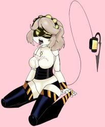 after_blowjob cum cum_drip cum_in_mouth cum_on_body cum_on_breasts cum_on_eye cum_on_face cum_on_tongue cumshot female female_only kneeling kneeling_oral_position metallic_body metallic_hair murder_drones n_(murder_drones) open_mouth robot robot_girl robotic robotic_arm solo thighs v_(murder_drones) yellow_eyes